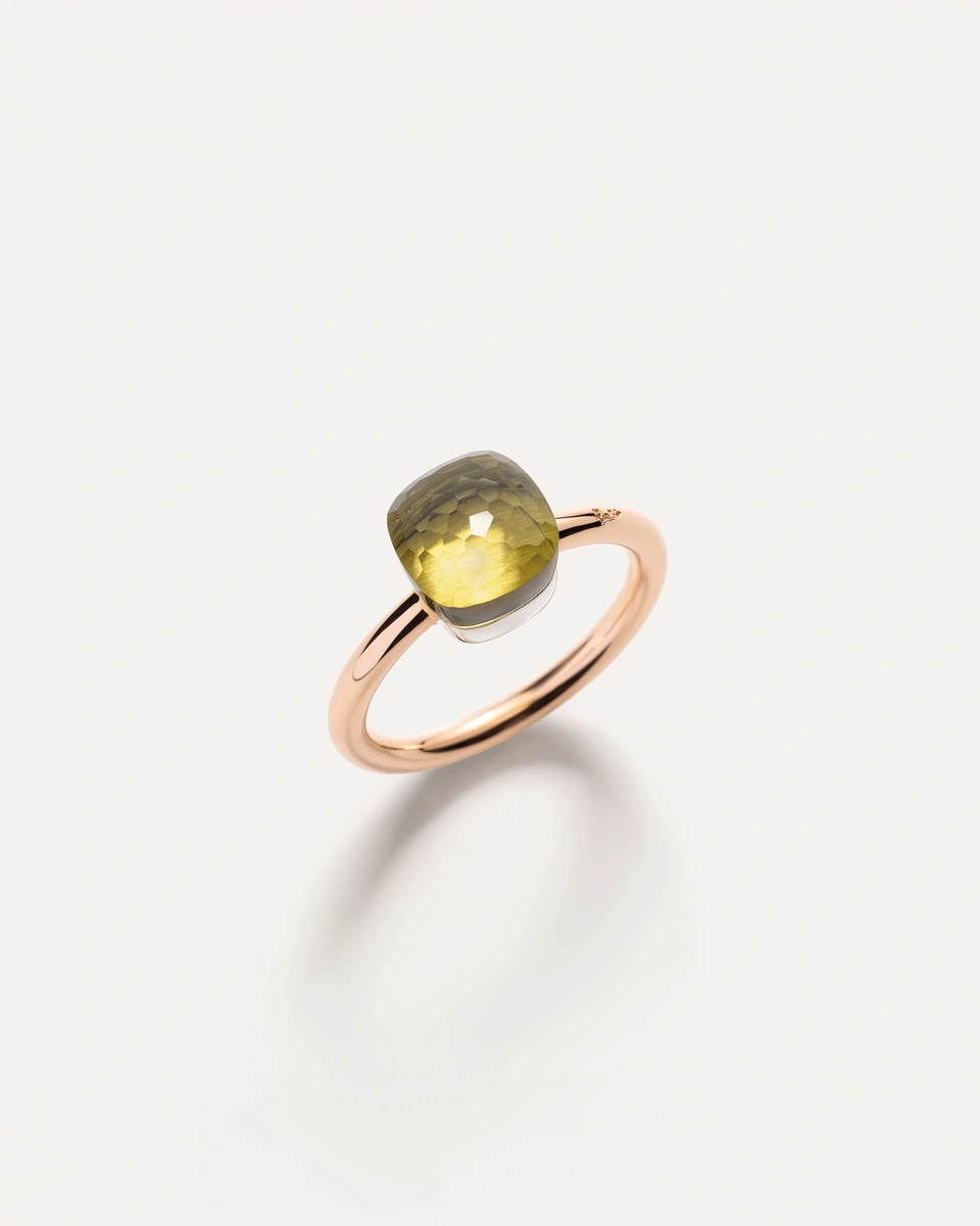 Nudo Petit ring in 18k rose and white gold with lemon quartz