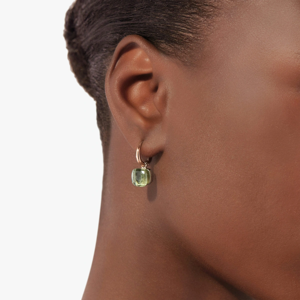 Nudo Earrings in 18k Rose and White gold with 2 prasiolites