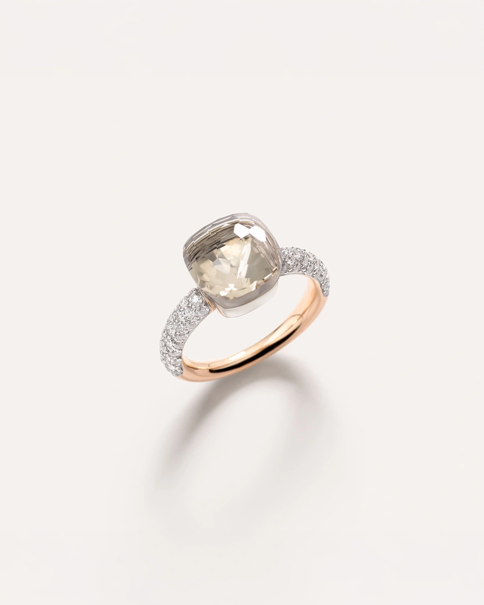 Nudo Classic ring in 18k rose and white gold with white topaz and white diamonds