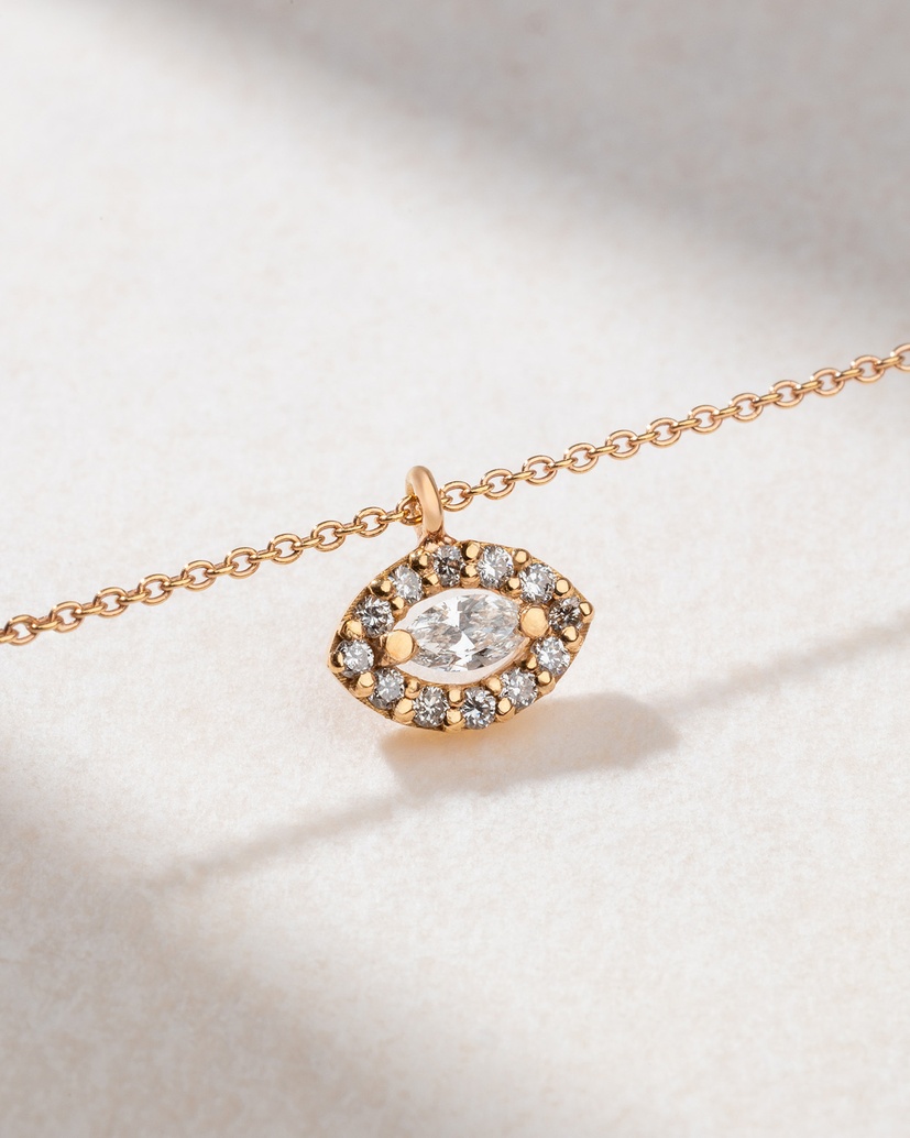 K18 Rose Gold Necklace With Diamond encrusted Evil Eye