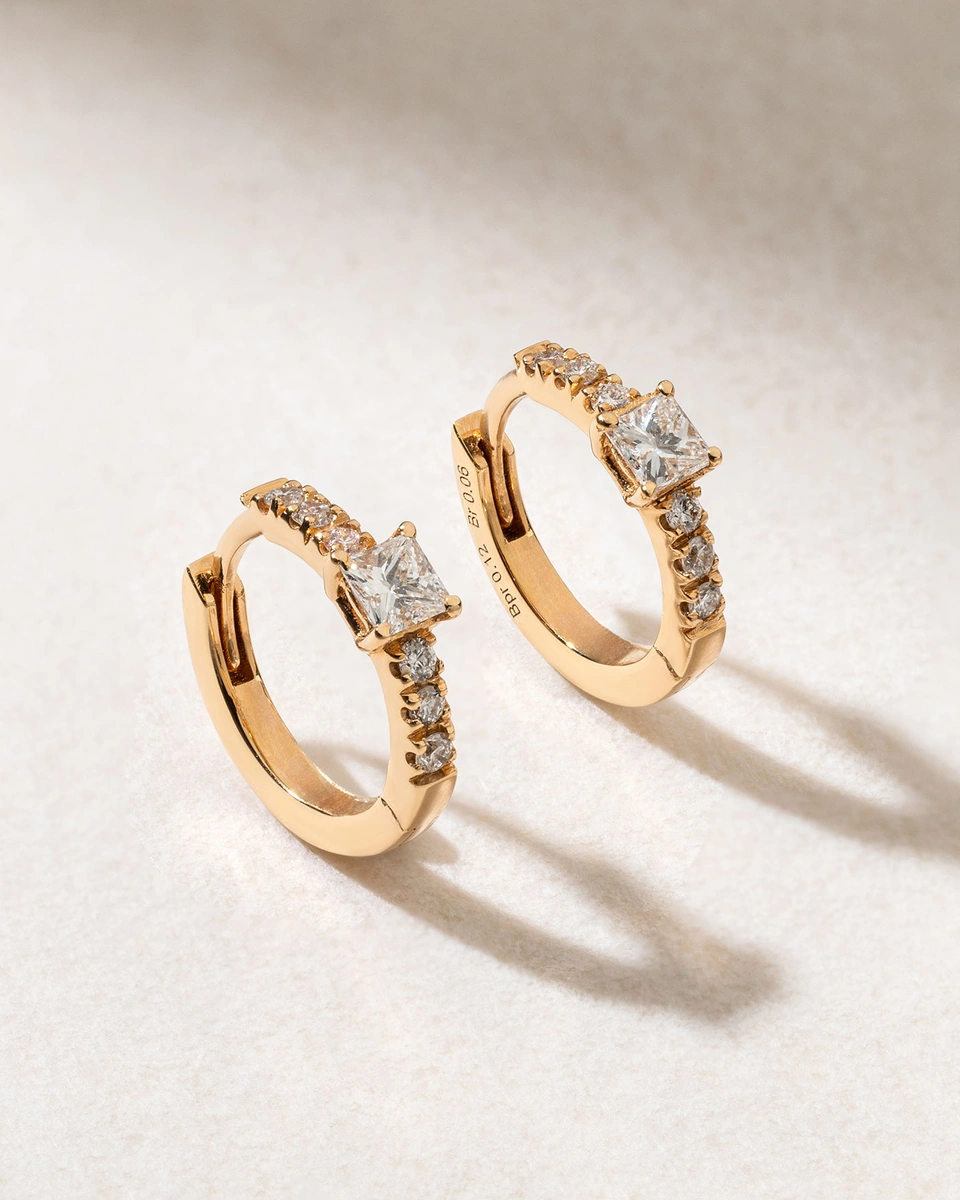 18K Rose Gold Earrings with Brilliant and Princess Diamonds