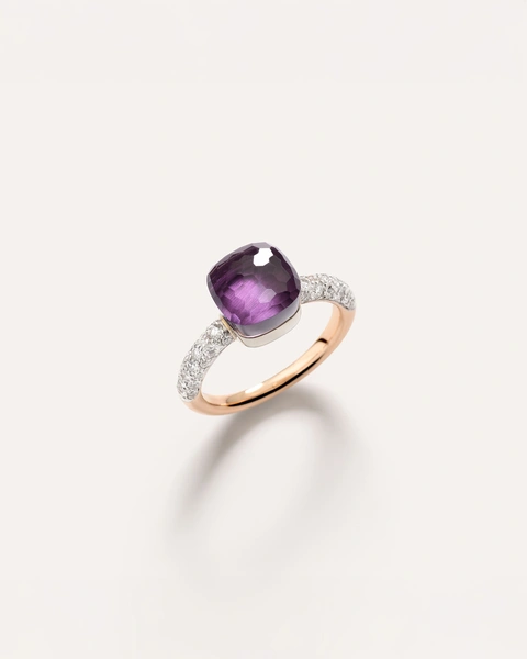 Δαχτυλίδι Petit Nudo σε ροζ χρυσό και λευκόχρυσο 18Κ με αμέθυστο και λευκά διαμάντια