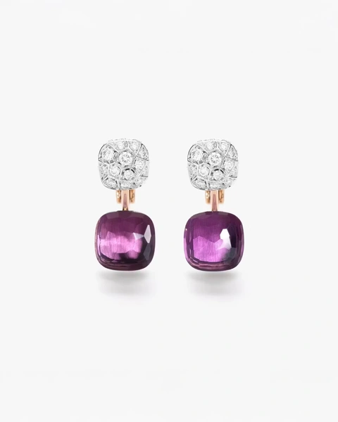 Pomellato Nudo Earrings in 18K Rose and White Gold with Brilliant-Cut Diamonds and Amethyst