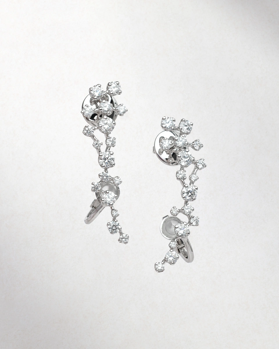 Statement Earrings in 18K White Gold with Brilliant-Cut Diamonds, in a Unique Ear-Cuff Design