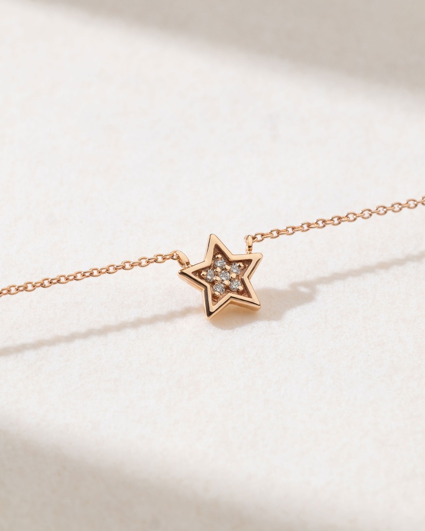 18K Rose Gold Lucky Star Necklace with Diamonds