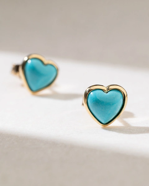 18K Yellow Gold Earrings with Turquoise Hearts