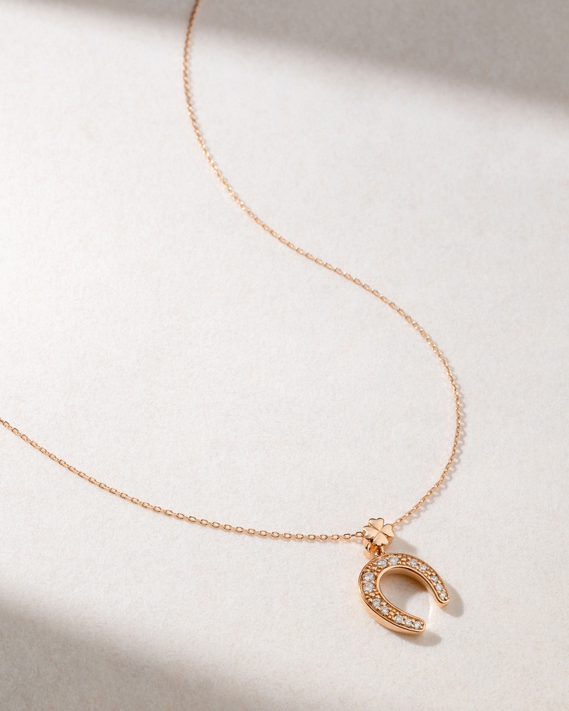 18K Rose Gold Horseshoe Necklace with Diamonds