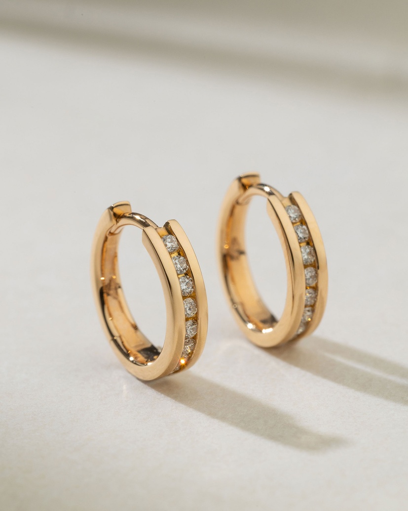 18K Rose Gold Hoops with Diamonds