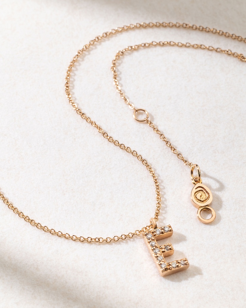 18K Rose Gold Letter Necklace with Diamonds