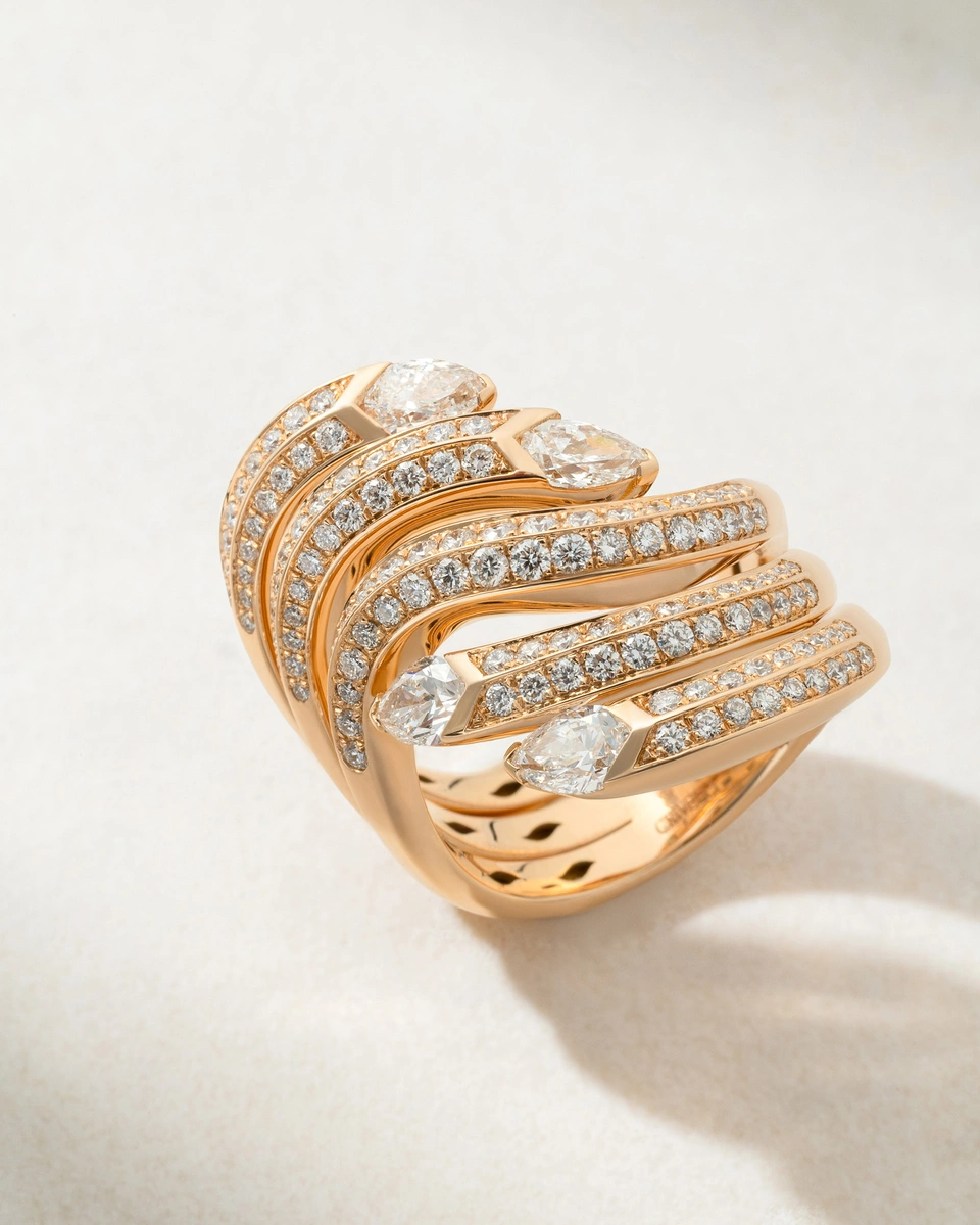 Ροζ Χρυσό Δαχτυλίδι Κ18 με Μπριγιάν και Πουάρ Διαμάντια