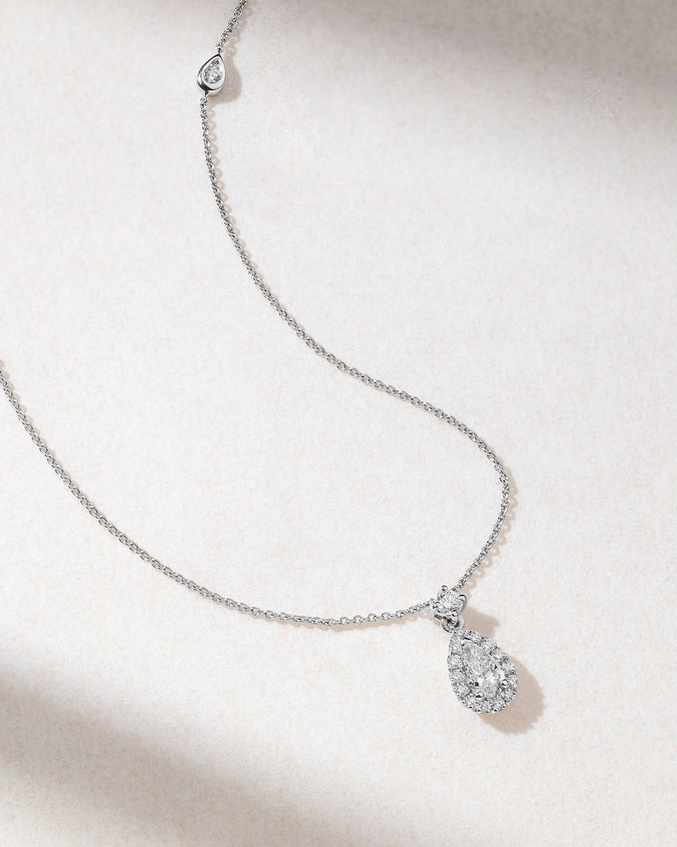 Κολιέ Λευκόχρυσο Κ18 με Πουάρ Διαμάντι και Μπριγιάν