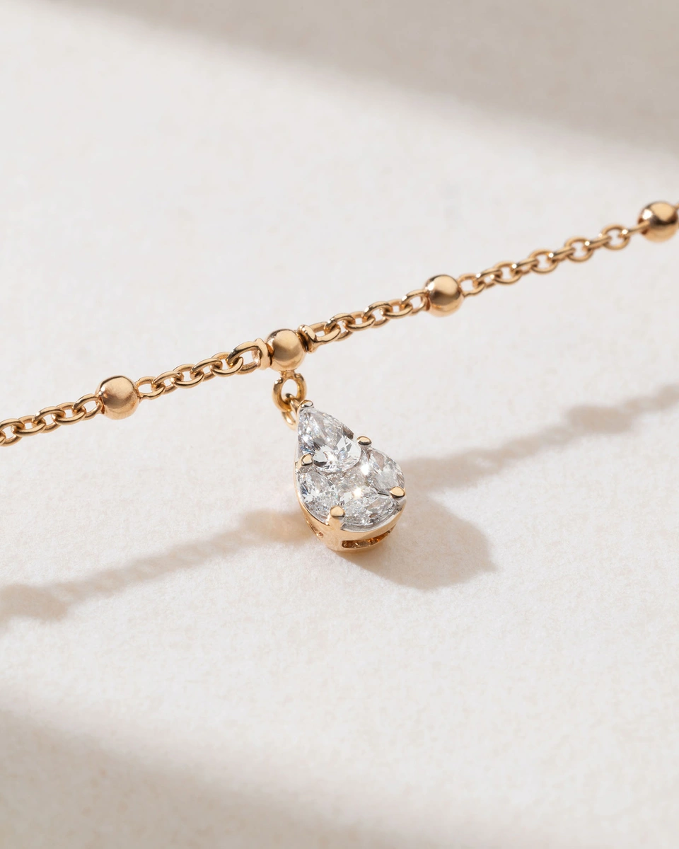 18K Rose Gold Drop Necklace with Marquise, Brilliant, Princess and Pear Diamonds
