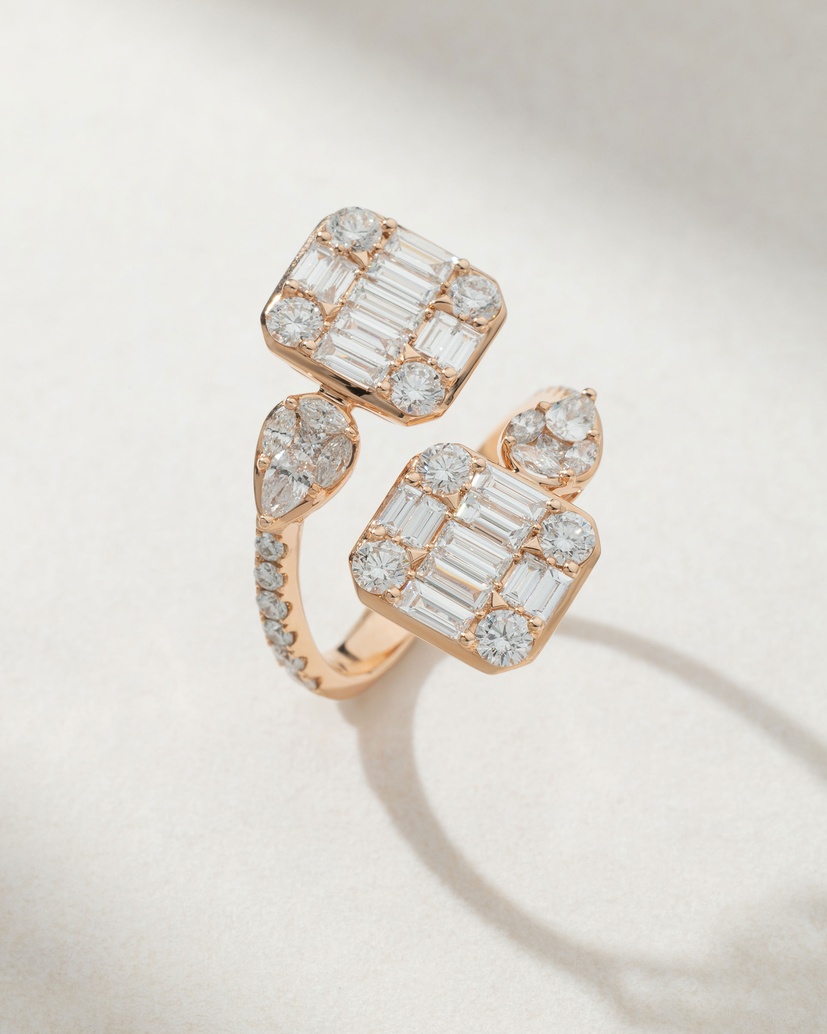 18Κ Rose Gold Ring with Baguette, Marquise, Pear, Princess and Brilliant Diamonds - Image 1