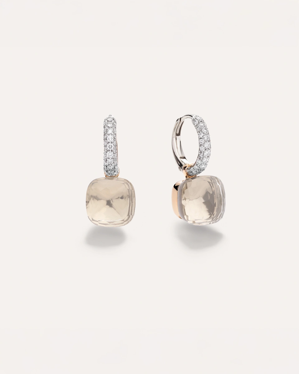 Nudo Earrings in 18k Rose and White gold 2 white topazes and 56 white diamonds
