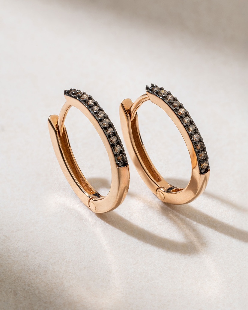 18K Rose Gold Chocolate Diamond Hoops