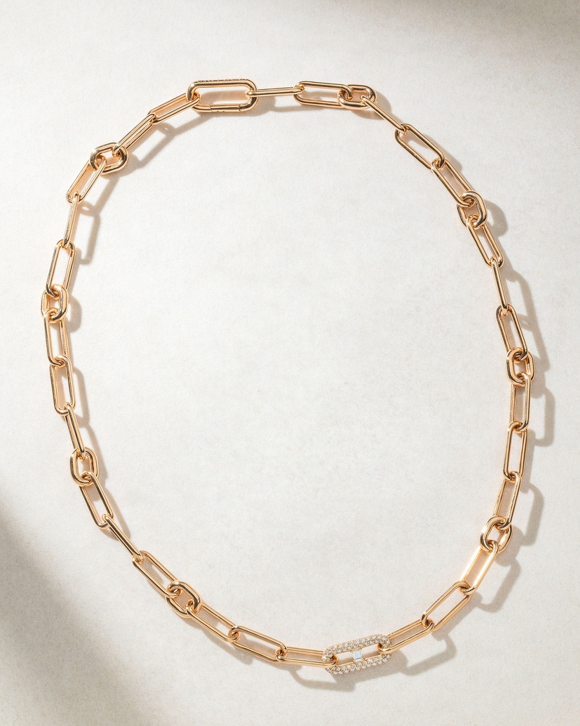 18K Rose Gold Chain Necklace with Brilliant and Baguette Diamonds