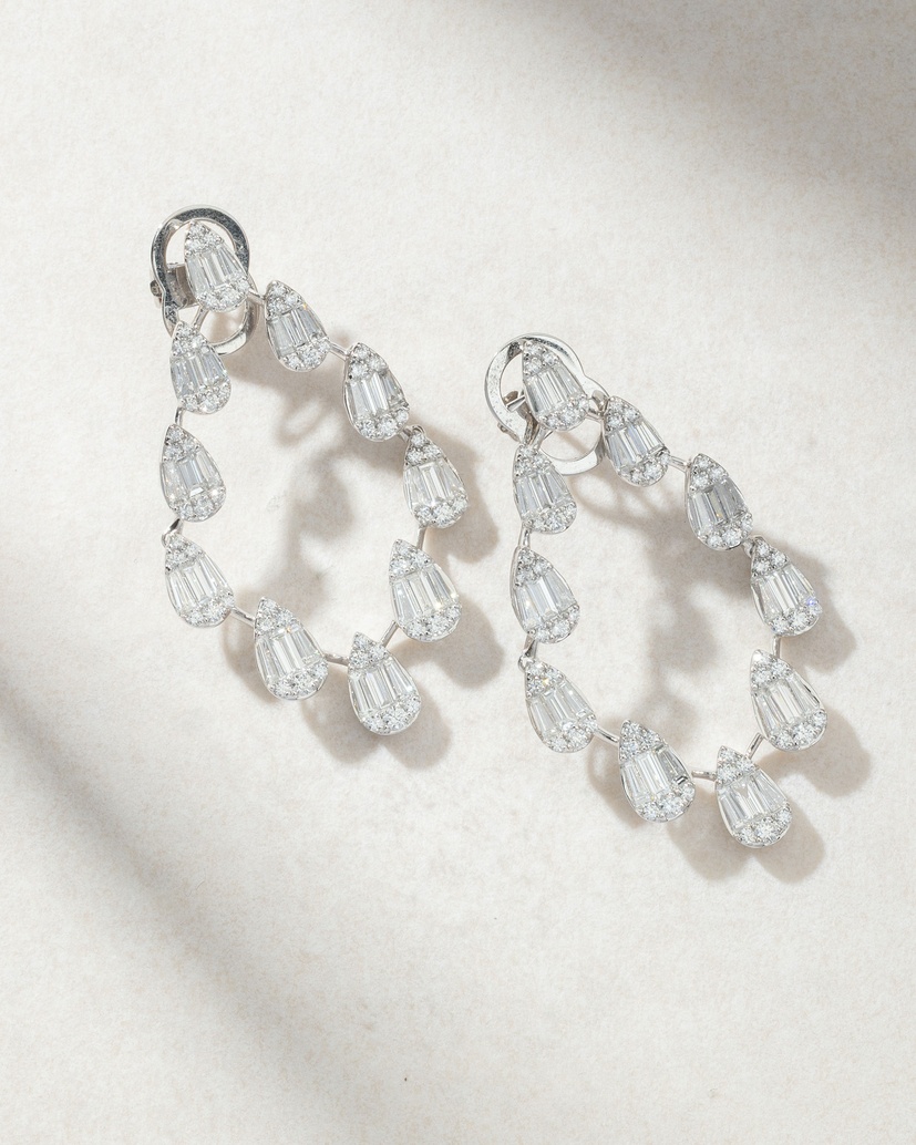 18K White Gold Earrings with Diamond Drops - Image 1