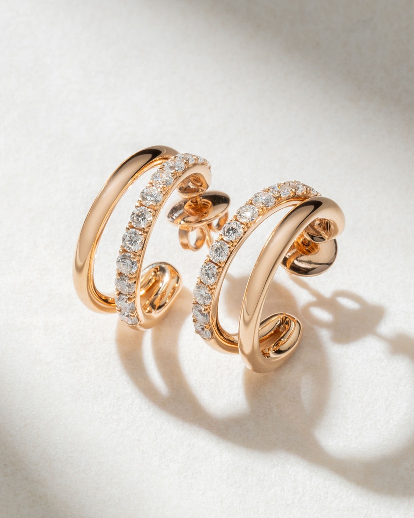 18K Rose Gold Double Hoops with Diamonds - Image 1