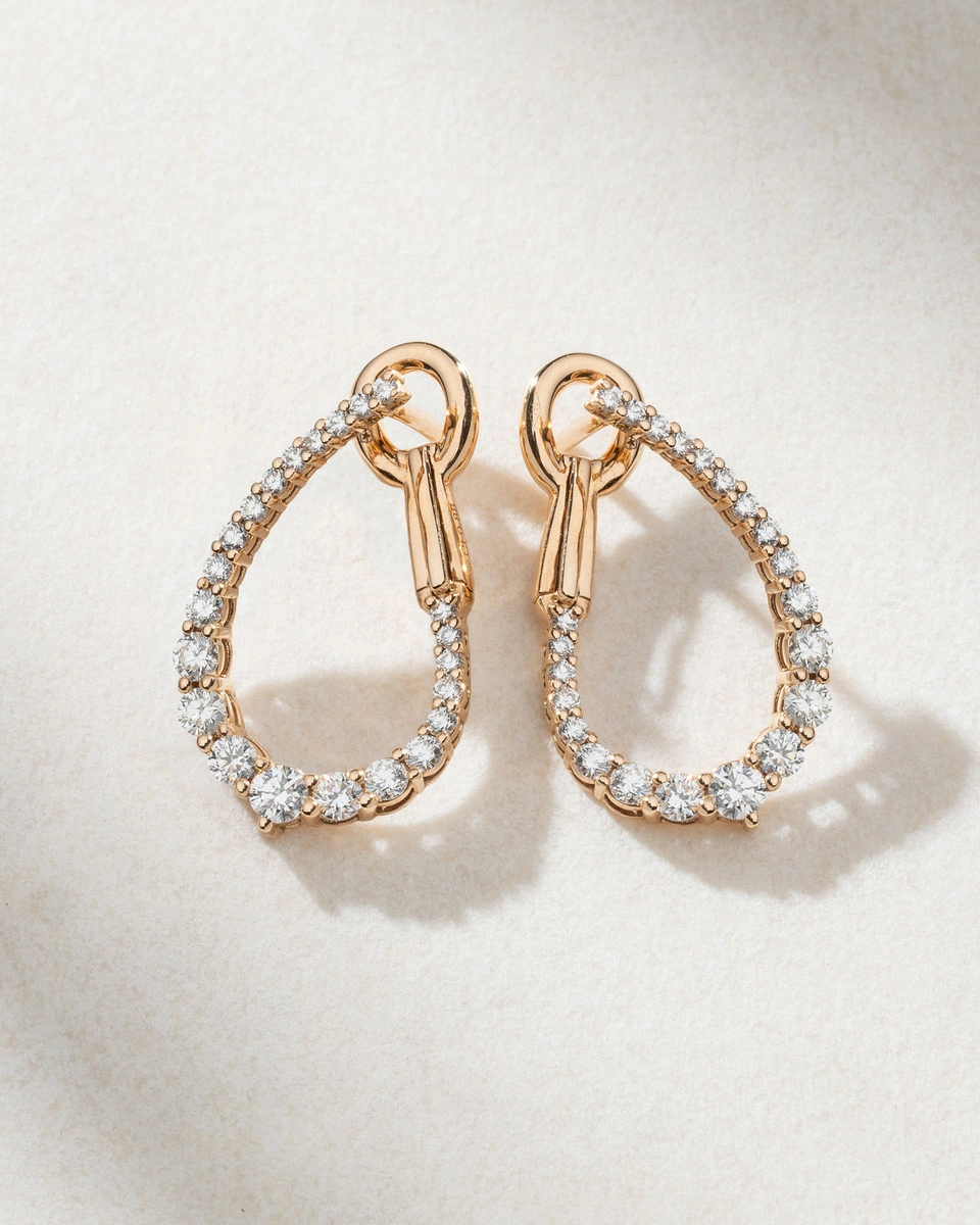 18K Rose Gold Oval Hoops with Diamonds
