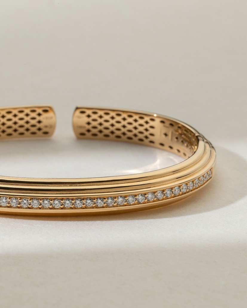 18K Rose Gold Cuff with Layers and a Diamond Line