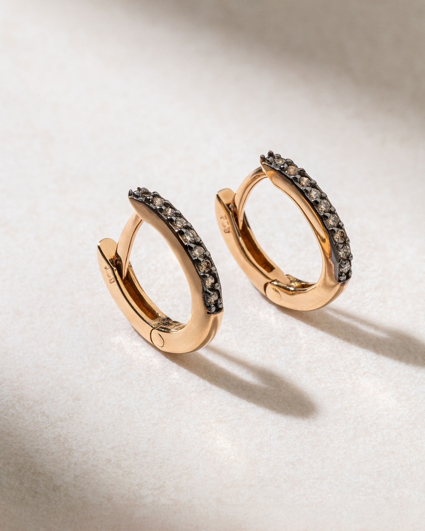 18K Rose Gold Oval Hoops with Brown Diamonds