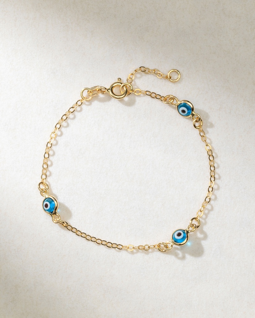 18K Yellow Gold Bracelet with Evil Eye Dots