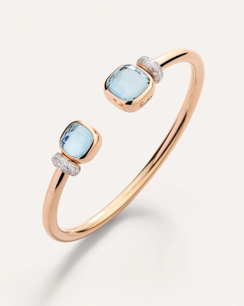 Βραχιόλι Nudo σε Ροζ Χρυσό Κ18 με γαλάζιο τοπάζ και διαμάντια