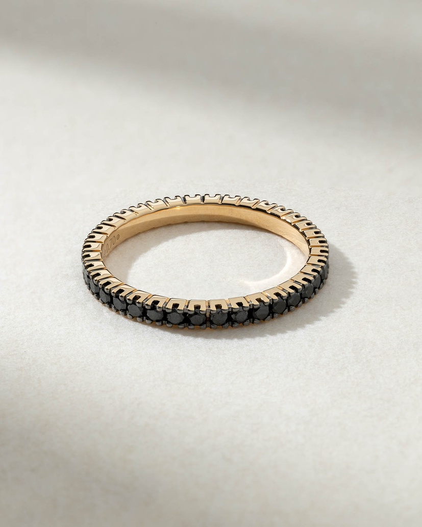 18K Rose Gold Ring with Black Brilliants