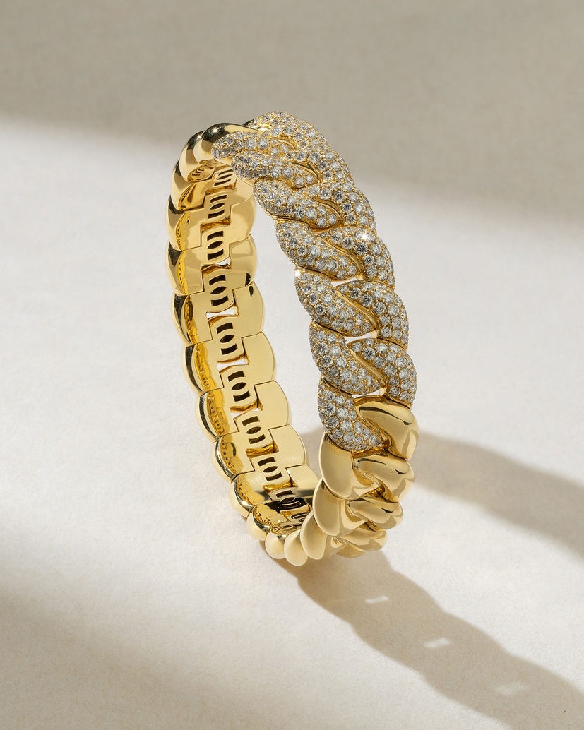 18K Elastic Yellow Gold Diamond Gourmet Bracelet