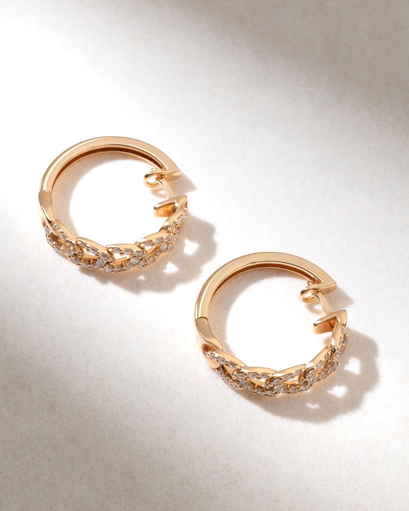 18K Rose Gold Gourmet Chain Hoop Earrings