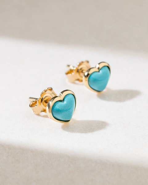 18K Yellow Gold Earrings with Turquoise Hearts