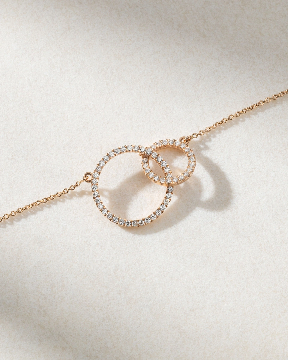 Κολιέ Ροζ Χρυσό Κ18 με Διπλούς Διαμαντένιους Κύκλους