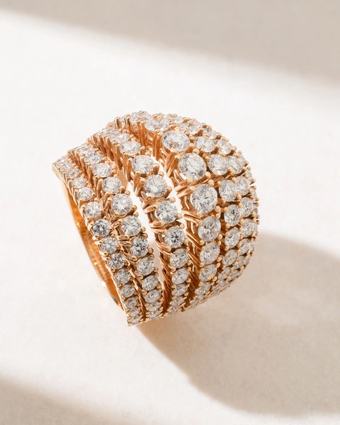 Impressive 18K Rose Gold Ring with Diamond Layers