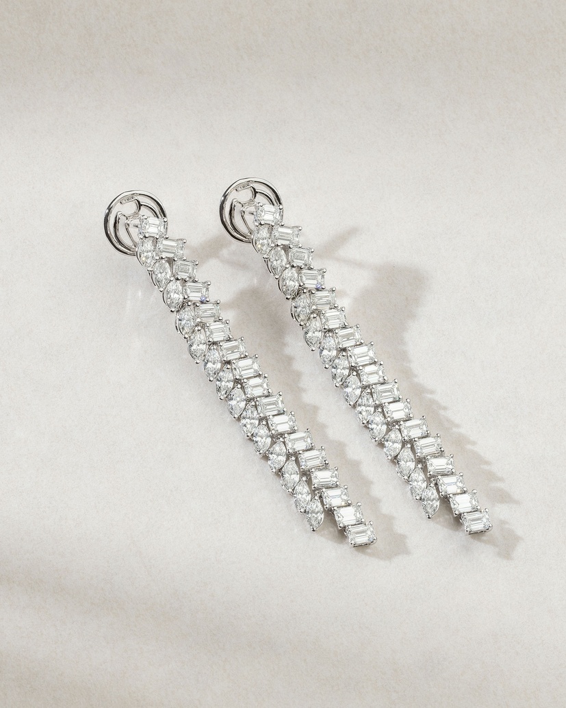 Rainfall White Gold Earrings K18 with Diamonds