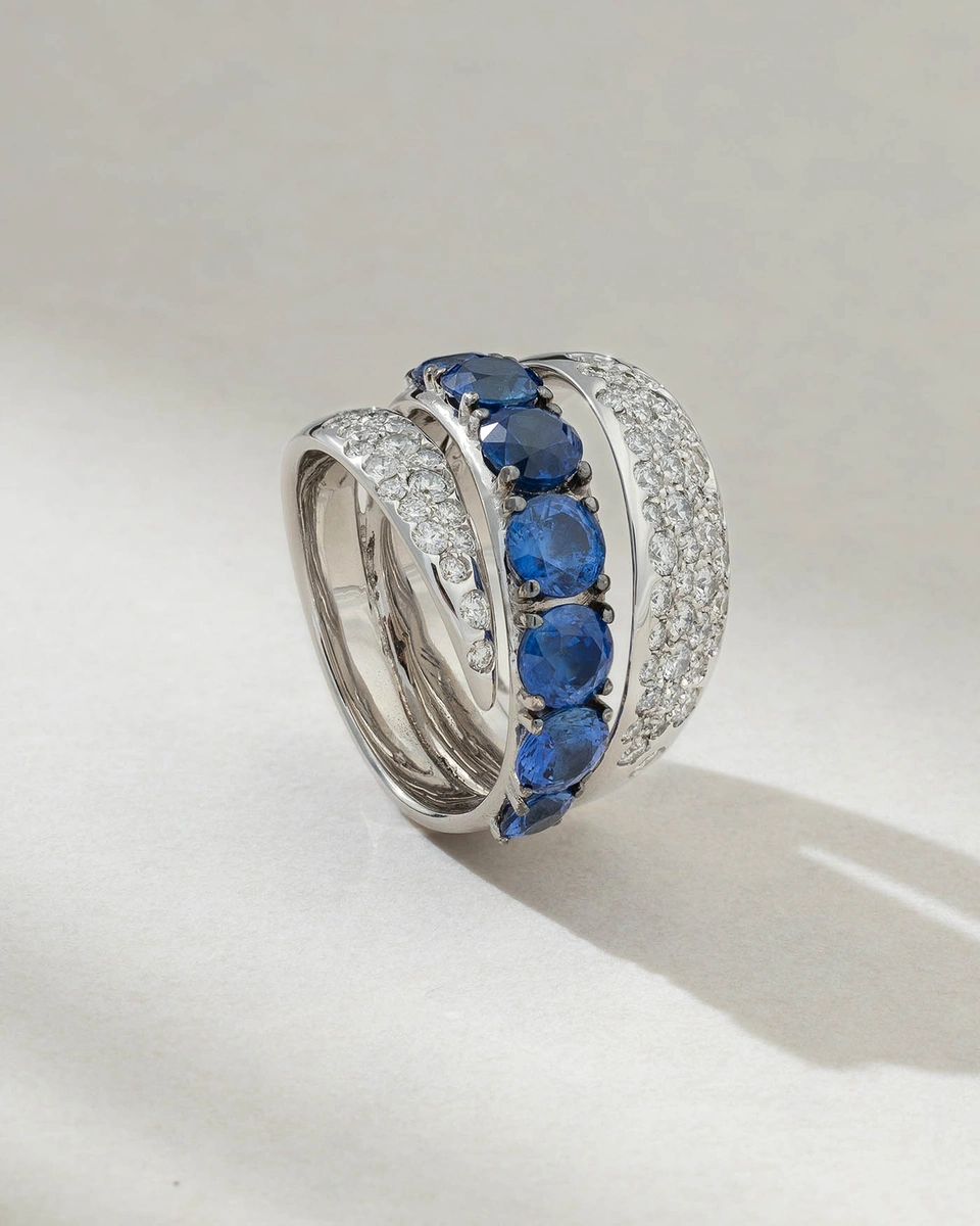 Blue Storm Ring in 18K White Gold with Blue Sapphires and Diamonds