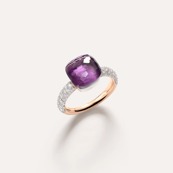 Nudo Classic ring in 18k rose and white gold with amethyst and white diamonds