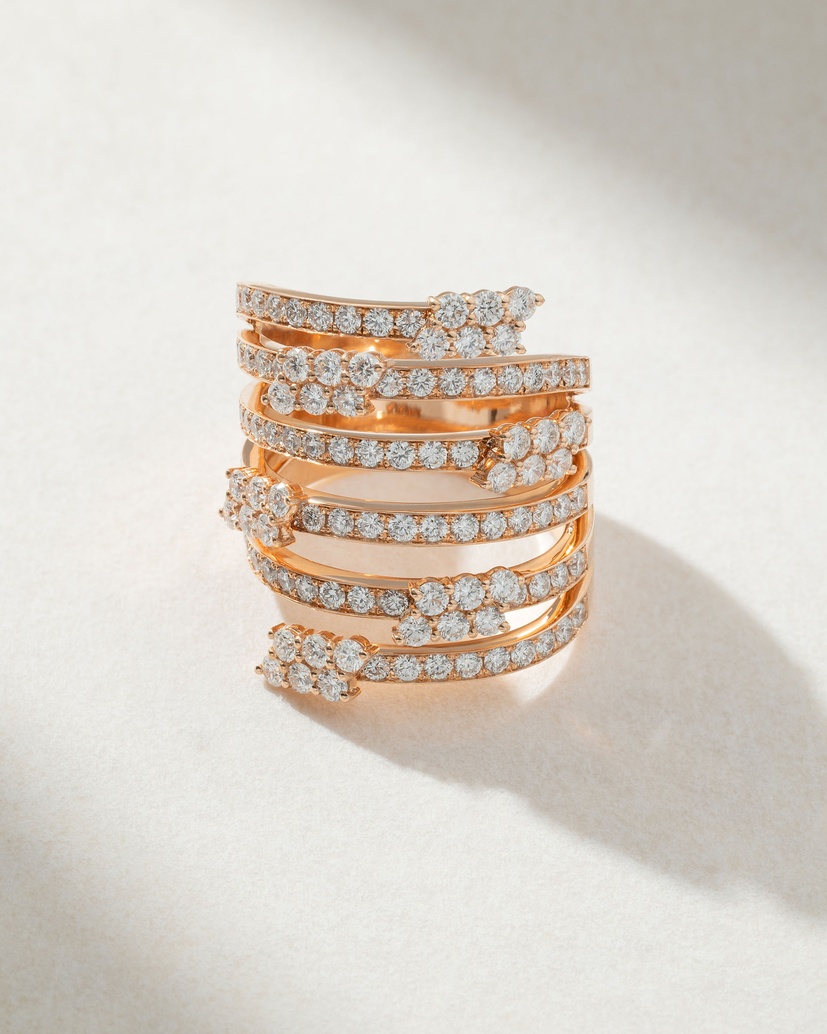 18K Rose Gold Spiral Ring with Diamonds - Image 2