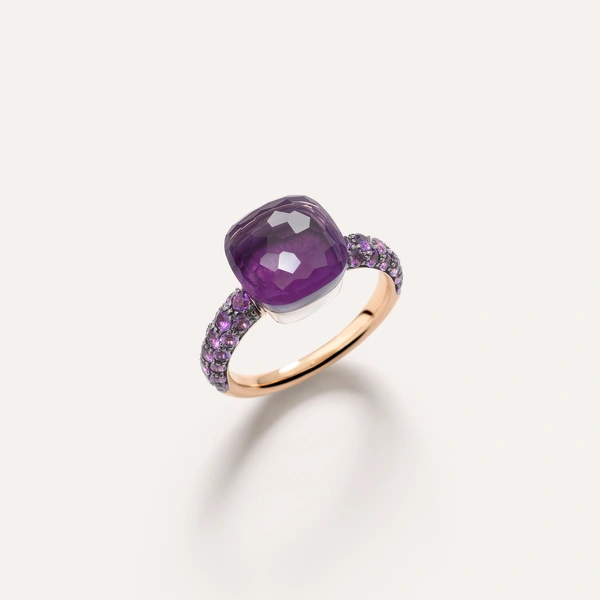 Nudo Classic ring in 18k rose and white gold with amethysts and jade