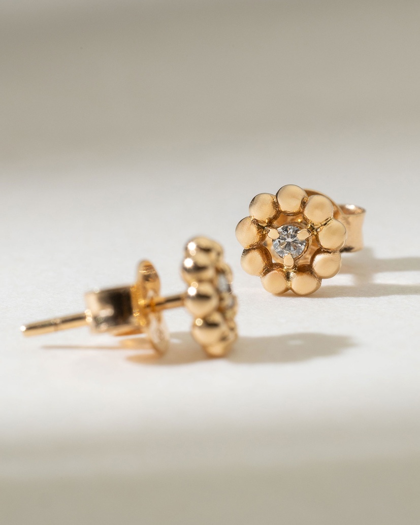 Rose Gold K18 Flower Earrings with Brilliants