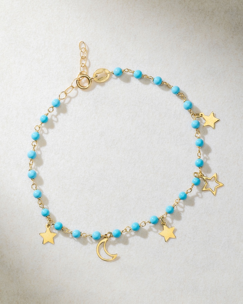 Night-sky 18K Yellow Gold Bracelet With Turquoise Beads