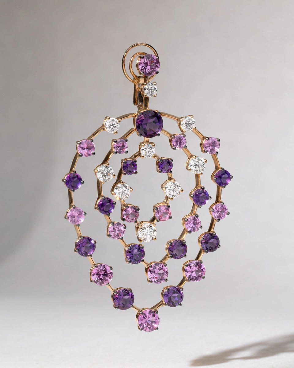 18K Rose Gold Earrings with Amethysts, Diamonds and Pink Sapphires