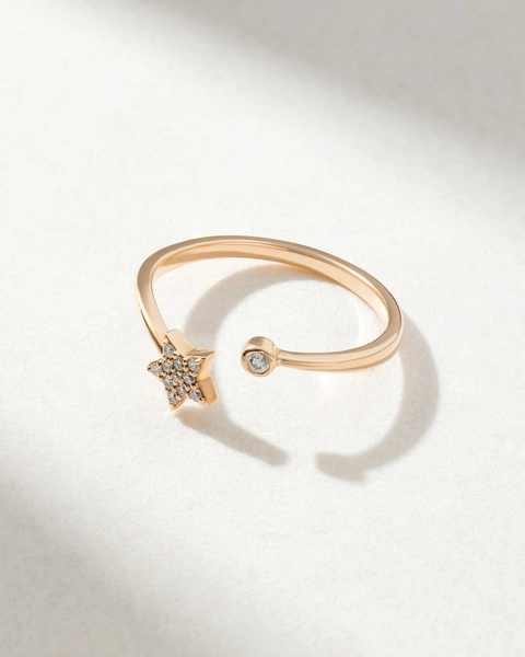 18K Rose Gold Ring with Star and Diamond