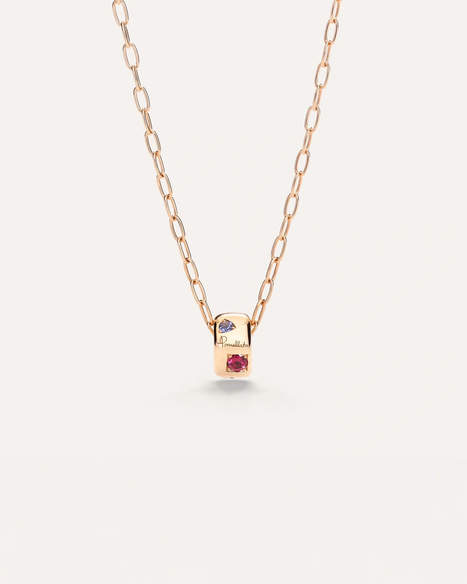 Iconica necklace with pendant in 18k rose gold with multicolored precious gems