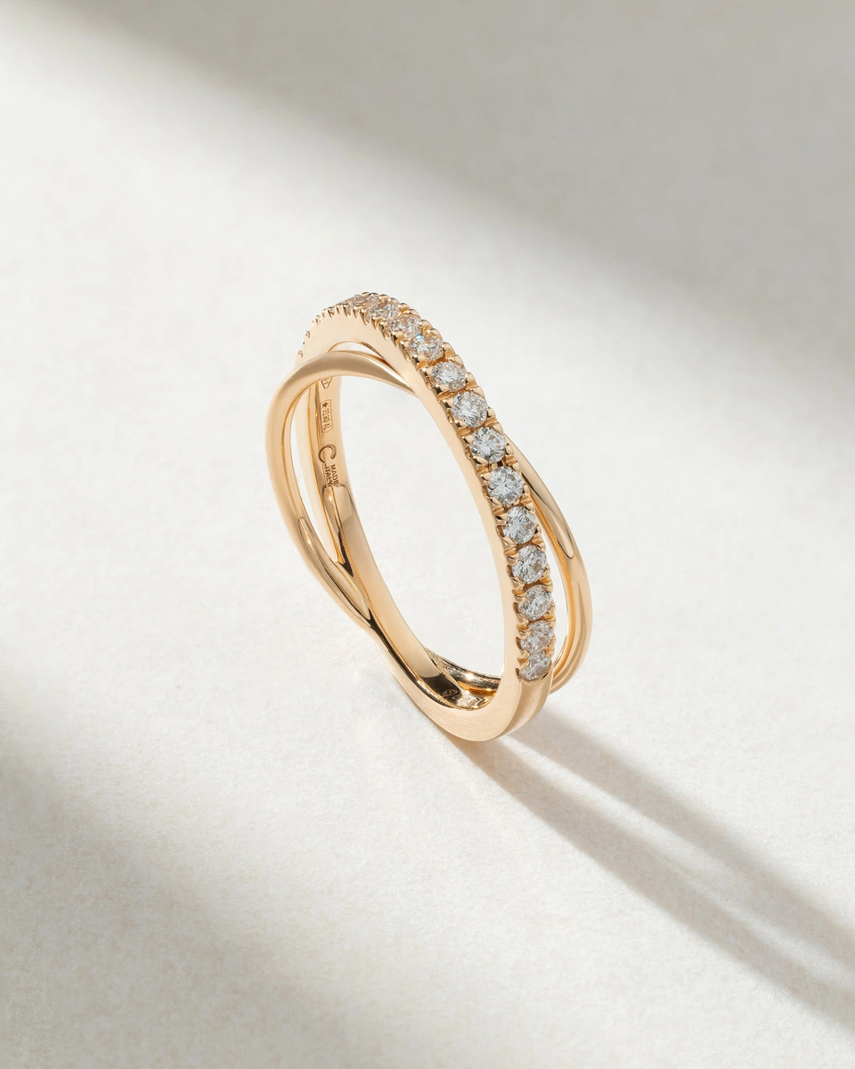 18Κ Rose Gold Double Band Ring with Diamonds