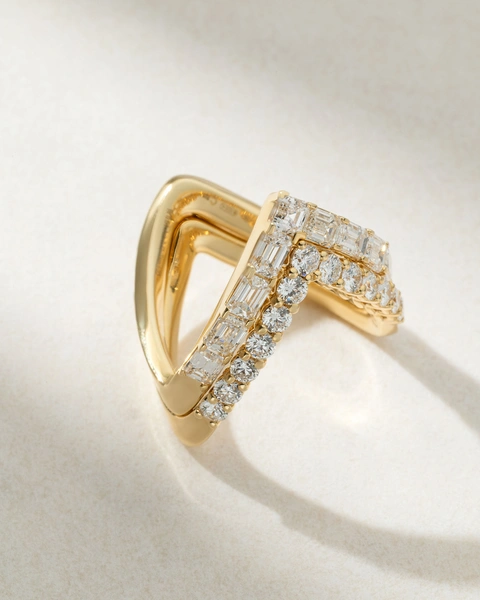 Δαχτυλίδι Κίτρινο Χρυσό Κ18 με Asscher, Emerald και Brilliant Diamonds