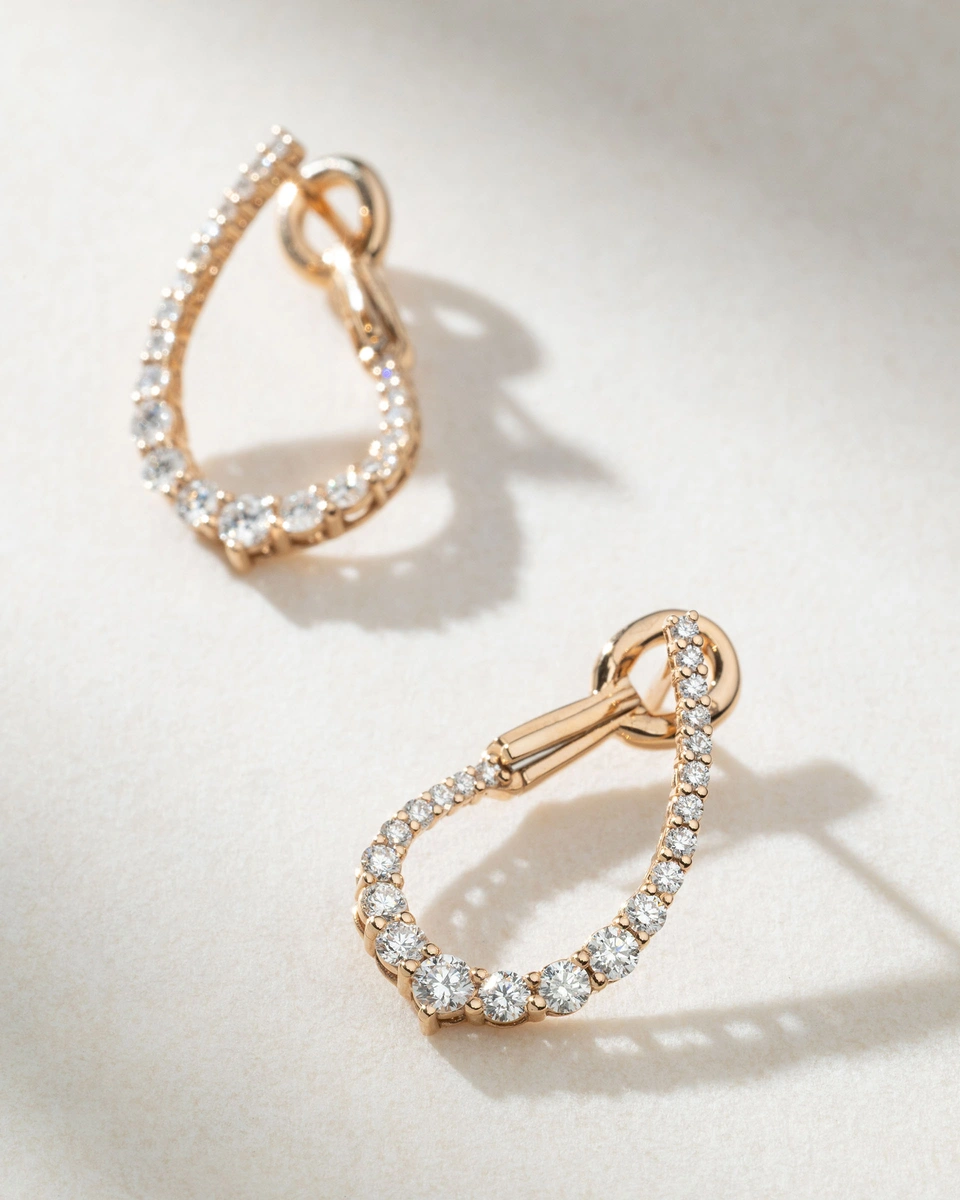 18K Rose Gold Oval Hoops with Diamonds