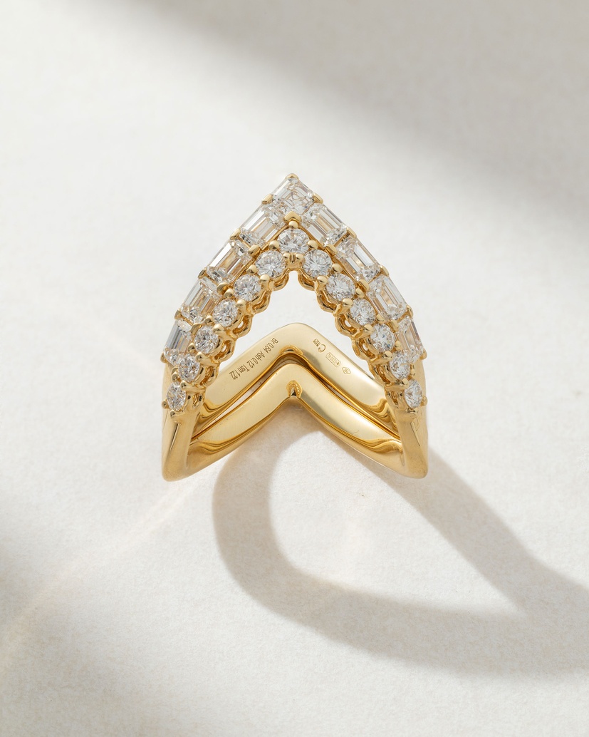 Δαχτυλίδι Κίτρινο Χρυσό Κ18 με Asscher, Emerald και Brilliant Diamonds - Image 1