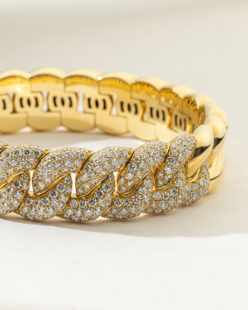 18K Elastic Yellow Gold Diamond Gourmet Bracelet