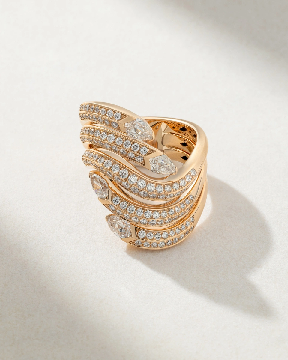 Ροζ Χρυσό Δαχτυλίδι Κ18 με Μπριγιάν και Πουάρ Διαμάντια