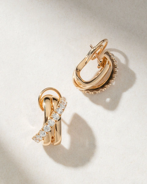 18K Rose Gold Stunning Triple Hoops with Diamonds